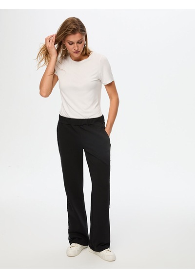 Payet Şerit Garnili Wide Leg Fit Eşofman Alt W26esa006 Uw26esa00610 Siyah