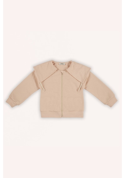 Kız Çocuk Geniş Yaka Detaylı Fermuarlı Somon Sweatshirt Çok Renkli 2421GK08017
