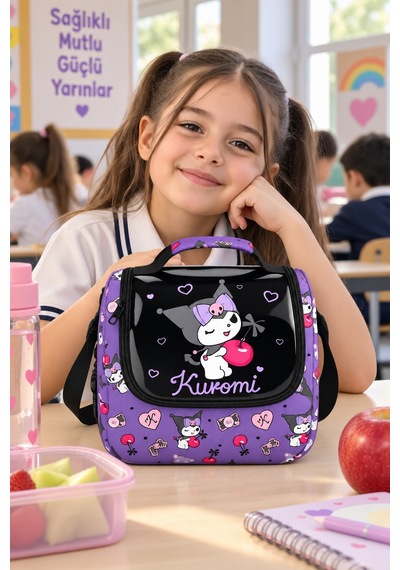 Kuromi Mor Termoslu Beslenme Çantası Çocuk Okul Yemek Çantası Günlük Kullanım 24x22x14 Cm Çok Renkli
