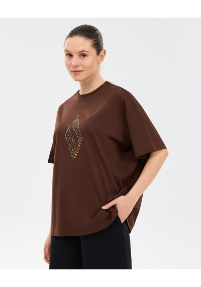 Skechers W Oversize Fit Graphic T-shirt Kadın Kahverengi Tshirt S2610050-2210