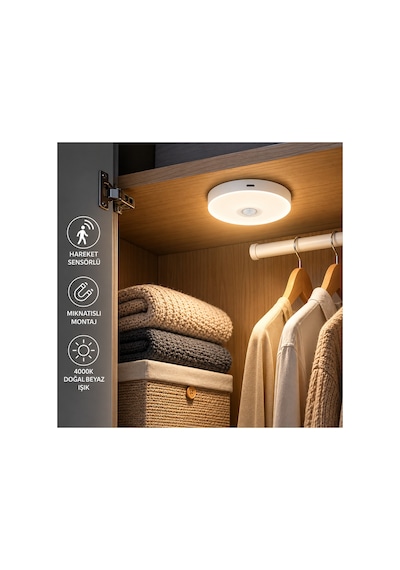 Ct-5180 4000k Sensörlü Kablosuz Led Kabin Ve Dolap İçi Aydınlatma Mıknatıslı, Şarjlı Beyaz