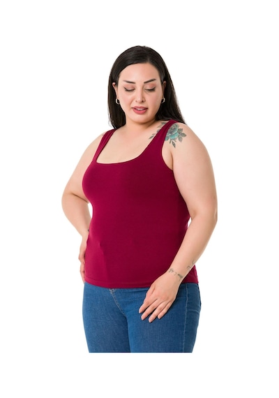 Disentis Büyük Beden Askılı Yarım Astarlı Viskon Bordo Body-bordo Bordo