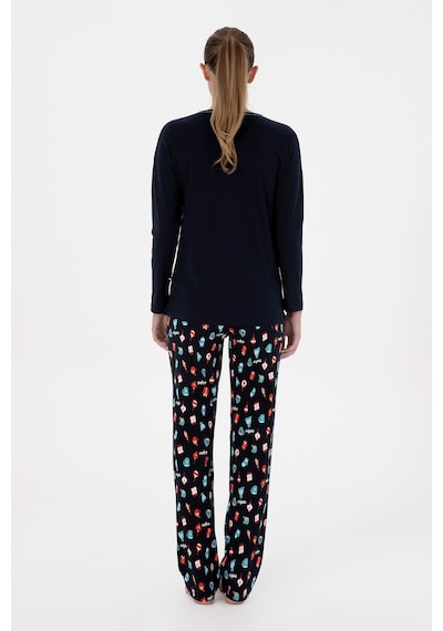 U.S. Polo Assn. Kadın Lacivert Yılbaşı Temalı Pijama Takımı 50318896-VR033 U.S. Polo Assn. Kadın Lacivert Yılbaşı Temalı Pijama Takımı 50318896-VR033