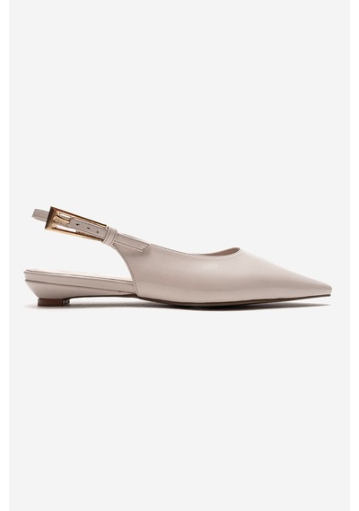 Luvishoes Jenna Ekru Cilt Sivri Burunlu Kadın Alçak Topuklu Ayakkabı