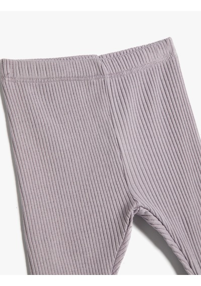 Koton Basic Tayt Fitilli Beli Lastikli Pamuklu Lila 4wmg40078ak