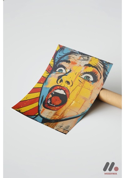 Çığlık Atan Kadın Pop Art, Çerçevesiz Yüksek Kalite Duvar Afişi - Renkli Ev Dekorasyonu
