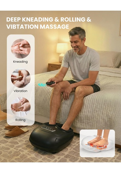 Plantar Fasiit, Nöropati, Bunyon Ve Ayak Üstü Isıtma İçin Cılı Shiatsu Masaj Aleti - Koyu Siyah