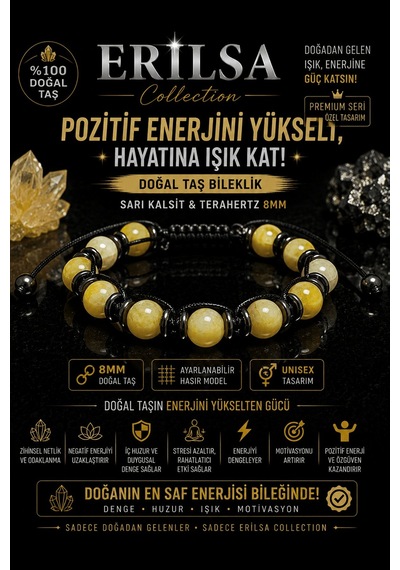 Sertifikalı Sarı Kalsit Terahertz Doğal Taş Bileklik 8 Mm Ayarlan Çok Renkli
