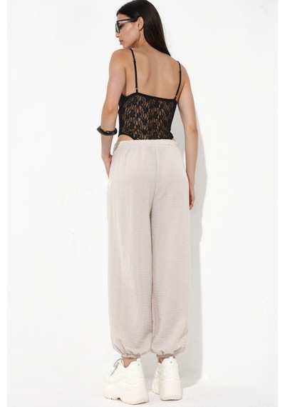 Hiccup Busem Kadın Dokulu Polyester Jogger Pantolon Taş Doğal