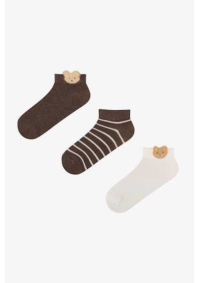 Penti Beyaz Kahve Cute Teddy Bear Pamuklu 3 Çift Patik Çorap Beyaz - Kahve