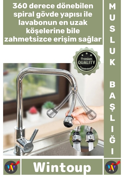 Musluk Mutfak Lavabo 360 Dönebilen Uzatıcı Hortumlu Esnek Su Tasarruflu Şık 2 Modlu Musluk Başlığı