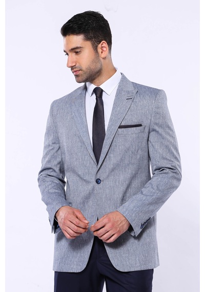 Wessi Slim-fit Sivri Yaka Mavi Ceket Mavi