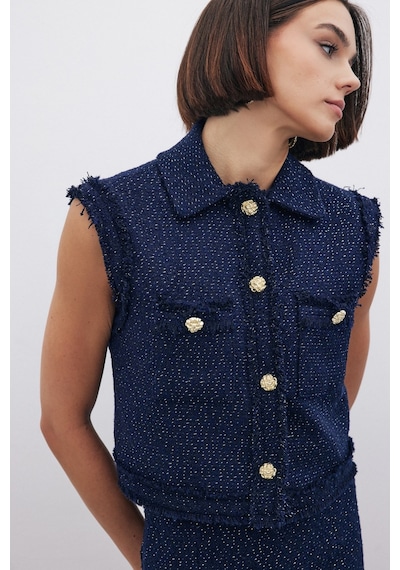 Sateen Simli Tüvit Yelek - Lacivert-135290 Lacivert