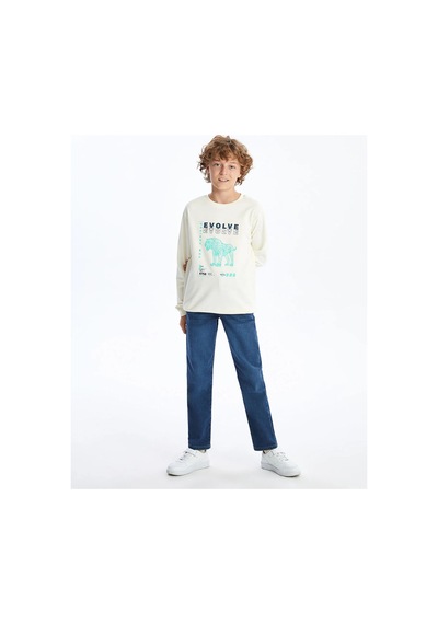 LC Waikiki Bisiklet Yaka Erkek Çocuk Sweatshirt Ekru