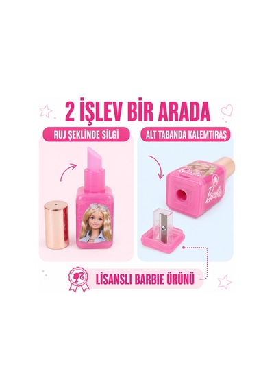 Bakgelal Barbie Ruj Şeklinde Silgi Ve Kalemtıraş 2 Si 1 Arada Eğlenceli Kırtasiye Ürünü - 9022246506727
