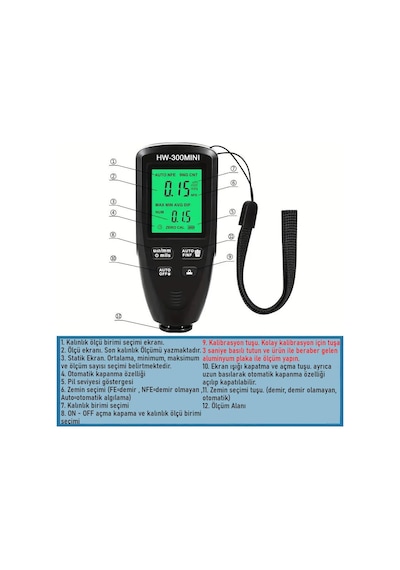Valkyrie Hw-300mını Dijital Boya Kalınlığı Ölçüm Cihazı 0-2000µm Hassas Ölçer