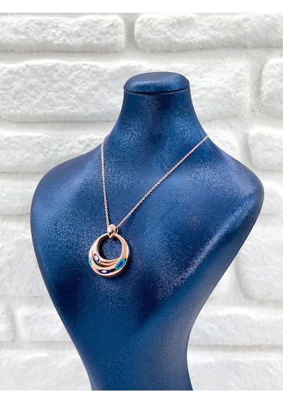 Rose Gold Tasarım Nazar Boncuklu Kadın Gümüş Kolye Rose