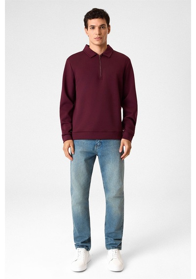 Backandbond Yarım Fermuarlı Bordo Sweatshirt