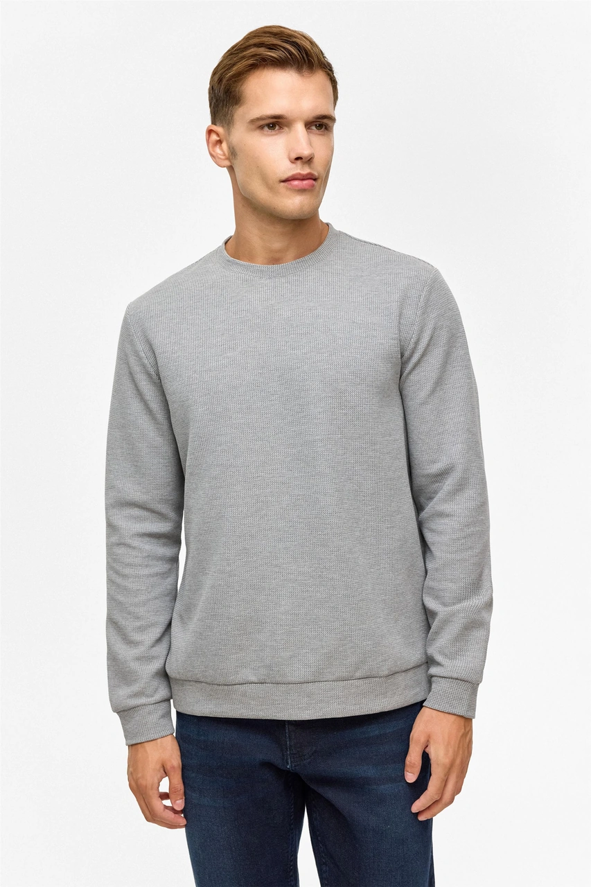 Süvari Gri Regular Düz Bisiklet Yaka Sweatshirt-38788 Gri