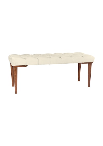Gazzini Classic Retro Gürgen Ayak Chester Model Kapitoneli Beyaz Puf Bench - Ceviz Ayak