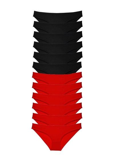 Royaleks 12 adet Süper Eko Set Likralı Kadın Slip Külot Siyah Kırmızı RYL-EKO11009 Siyah