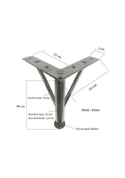 Firkete Ayak Metal 25 Cm Krom Mobilya Koltuk Ayağı Krom