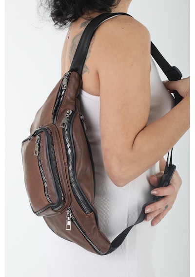 Nahitatyana Unisex Kahve Rengi Çok Cepli Hakiki Deri Freebag Bel Çantası Kahve - 121763658 Kahve