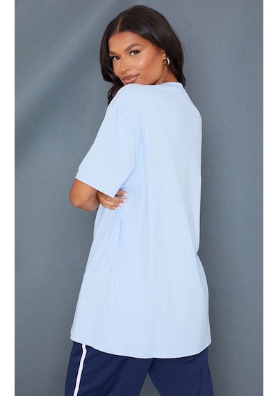 Düz Süprem T-shirt - Bebe Mavisi Oversize Bisiklet Yaka Kısa Kol Tişört Bebe Mavisi