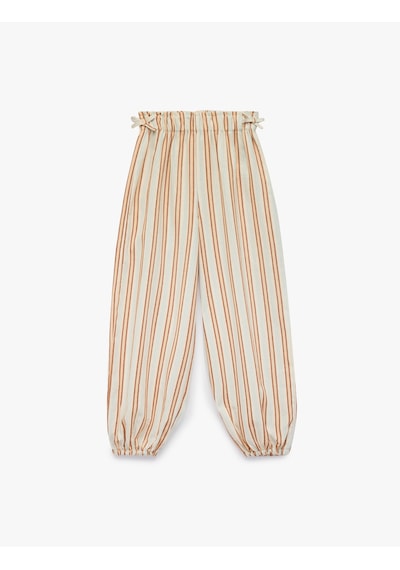 Koton Keten Ve Viskon Karışımlı Fiyonklu Beli Lastikli Jogger Çizgili Balon Pantolon Ekru Çizgili 6skg40167aw Koton Keten Ve Viskon Karışımlı Fiyonklu Beli Lastikli Jogger Çizgili Balon Pantolon Ekru Çizgili 6skg40167aw