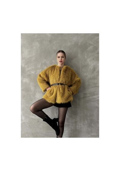Verymoda Suni Kürk Ceket F1608 Yağ Yeşili