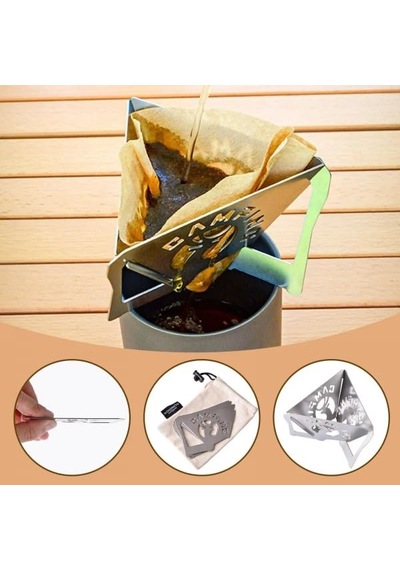 Kahve Filtre Tutucu Damlalık Coffe Dripper Katlanır Çantalı Açık Krem