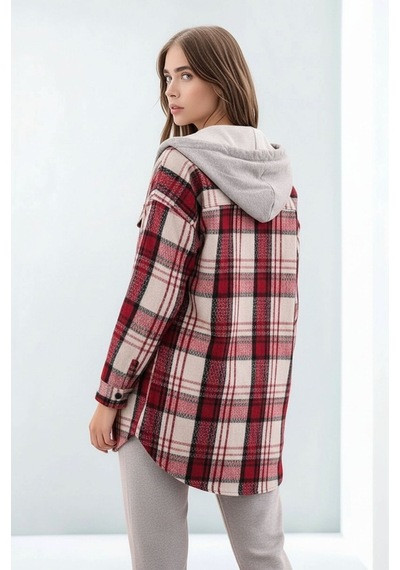 Mamayaga Kadın Desen Bloklu Oduncu Oversize Geniş Kalıp Casual Cepli Kapüşonlu Uzun Boy Ceket Gömlek Kırmızı Mamayaga Kadın Desen Bloklu Oduncu Oversize Geniş Kalıp Casual Cepli Kapüşonlu Uzun Boy Ceket Gömlek Kırmızı
