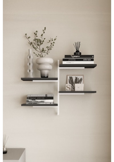 Aju 4 Katlı Duvar Rafı Metal Çerçeveli Dekoratif Kitaplık Ve Raf Ünitesi Modern Minimalist Tasarım Beyaz