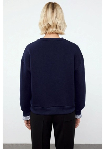 Benerly Kadın Bisiklet Yaka Düşük Kol Uzun Kollu Sweatshirt Fonksiyonel D Lacivert