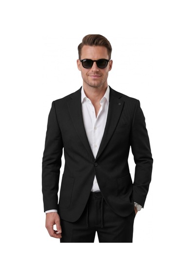 Deep Sea Deepsea Siyah Premium Çizgi Dokulu Slim Fit Likralı 2 Li Erkek Takım Elbise 2600821