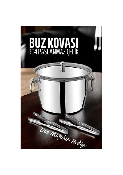 Mey İthalat Buz Kovası 304 Paslanmaz Çelik Ve Buz Maşası Seti Buz Termosu 721563