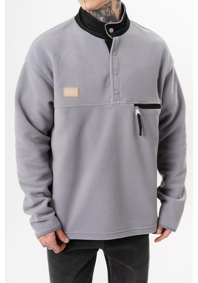 Respire Erkek Düğme Detaylı Oversize Polar Sweatshirt Gri