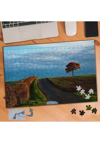 Bulutlu Hava-yol Ve Ağaç Manzara 240 Parça Puzzle Yapboz Tablo-105