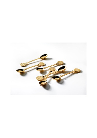Çay Kaşığı Seti 12 Parça Osmanlı Motifli Metal Gold Gold Tonlu