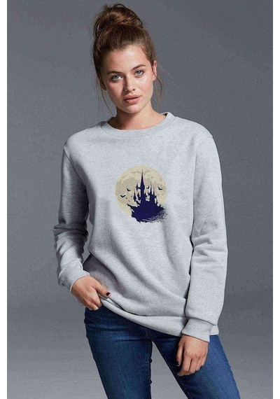 Castlevania Pixel Castle Baskılı Gri Kadın Sweatshirt