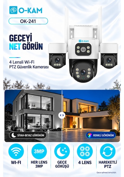 O-kam Ok-241 Premium W 4 Lensli Wi-fi Ptz Güvenlik Kamerası