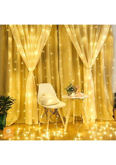 Technojet 3x3 Metre Perde Led Animasyonlu 12 Saçaklı 300 Ledli Fişli Eklenebilir 8 Fonksiyonlu