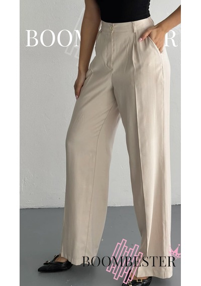 Boombester Premium Tnsel Palazzo Pantolon Yüksek Bel Bol Paça Kadın Pantolon Dökümlü Rahat Bej Boombester Premium Tnsel Palazzo Pantolon Yüksek Bel Bol Paça Kadın Pantolon Dökümlü Rahat Bej