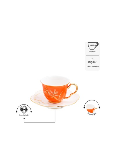 Berin 2'li Kahve Fincan Takımı Turuncu 90 ml