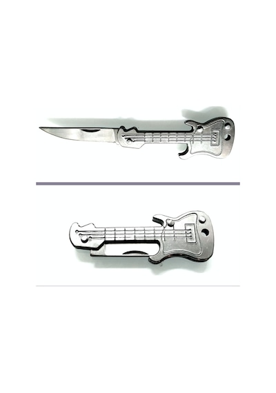 Omeniv Mini Gitar Kamp Çakı Kamp Bıçak Çelik Elektrogitar Anahtarlık Kolye Gümüş