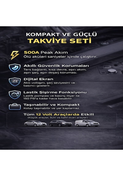 3000a Akıllı Takviye Kablosu 12v Güvenli Marş Destek Cihazı