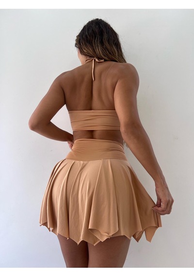 Pink Life Bej Mikro Kumaş Etek Büstiyer Ikili Takım-Bej