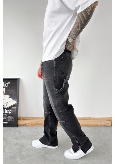Füme Paça Fermuar Detay Baggy Pantolon