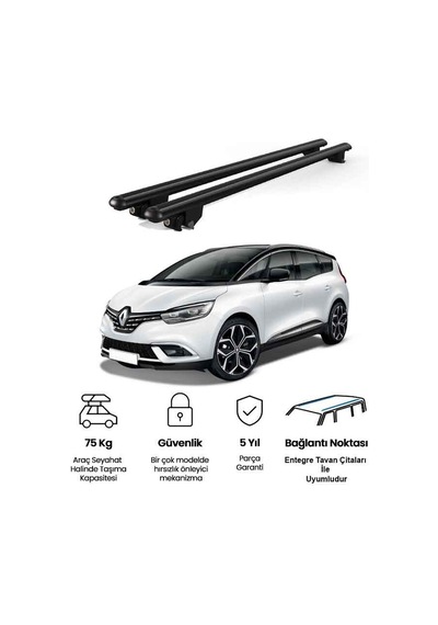 Kanca Renault Grand Scanic 2017 Ve Sonrası Uyumlu Siyah Kilitli Ara Atkı Port Bagaj Tavan Barı