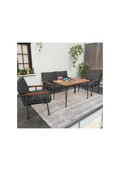 Mygusi Modern Balkon, Bahçe, Cafe - Metal Kanepe Koltuk Takımı - 2+1+1 60x90 Cm Masalı - Antrasit Mygusi Modern Balkon, Bahçe, Cafe - Metal Kanepe Koltuk Takımı - 2+1+1 60x90 Cm Masalı - Antrasit
